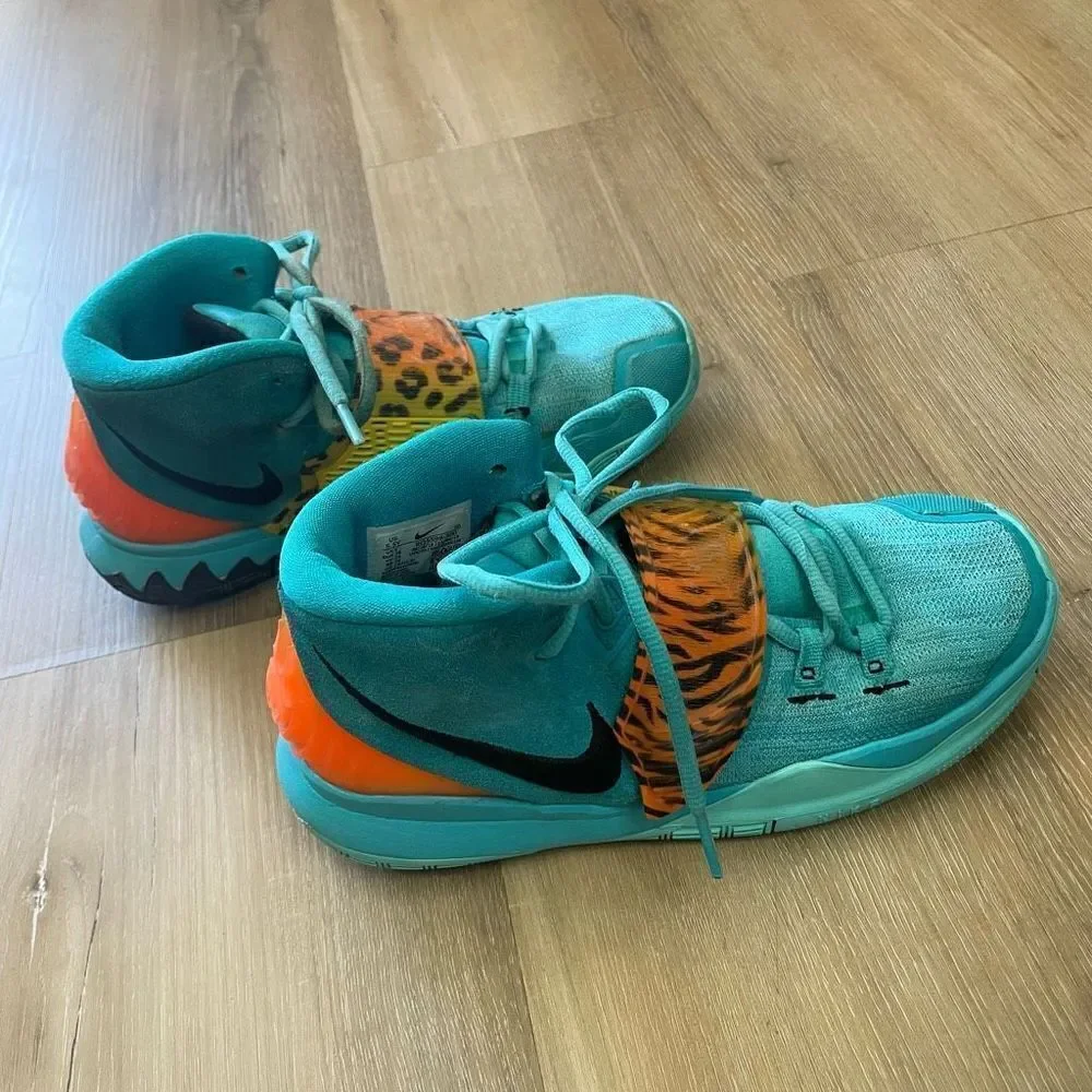 Nike Kyrie 6 Oracle Aqua Black Opti Yellow Total Orange Mid Top Youth Size 5.5